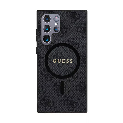 Guess 4G Collection Leather Metal Logo MagSafe – dėklas Samsung Galaxy S24 Ultra (juodas)