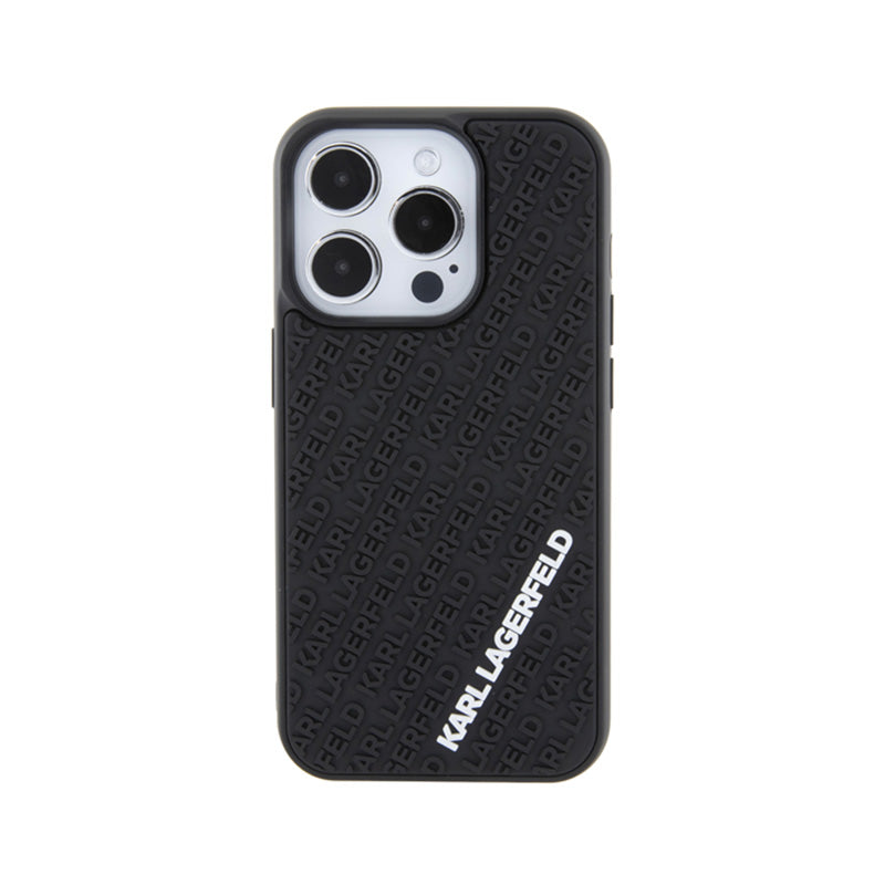 Karl Lagerfeld 3D guminis „Multi Logo“ – dėklas, skirtas „iPhone 15 Pro“ (juoda)
