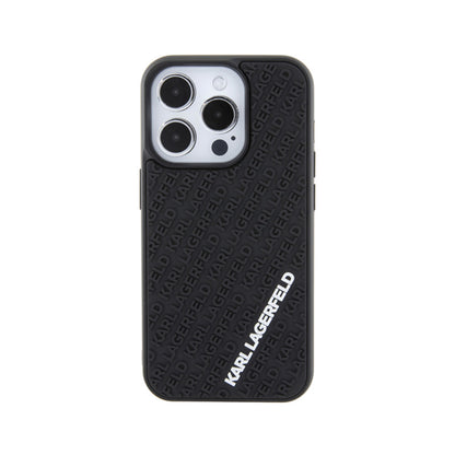 Karl Lagerfeld 3D guminis „Multi Logo“ – dėklas, skirtas „iPhone 15 Pro“ (juoda)