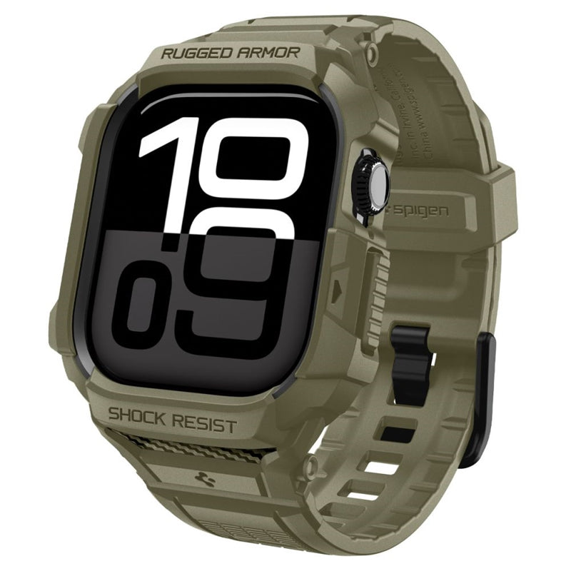 Spigen Rugged Armor Pro V2 – Dirželis su dėklu Apple Watch 10 / 11 46 mm (Vintage Khaki)