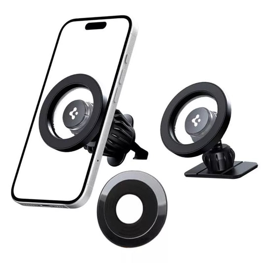 Spigen MFT13 Magnetinis automobilinis laikiklis prietaisų skydeliui ir ventiliacijos grotelėms MagSafe (Juodas)