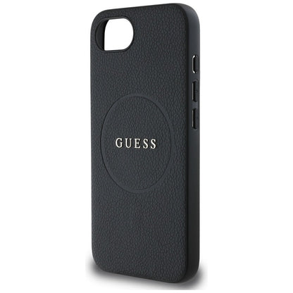Guess Grained Ring MagSafe – dėklas, skirtas iPhone 16e (juodos spalvos)