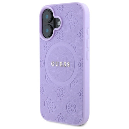 Guess Saffiano Peony Classic Logo MagSafe – dėklas iPhone 16 (violetinė)