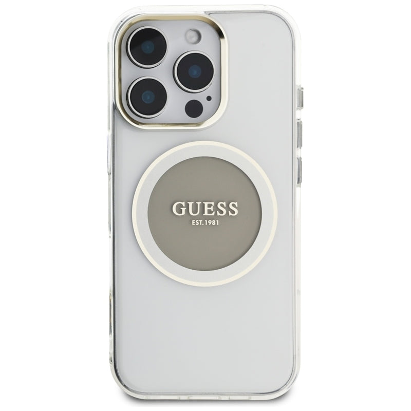 Guess IML Metallic Circle Classic Logo MagSafe – dėklas iPhone 16 Pro (pilkas)