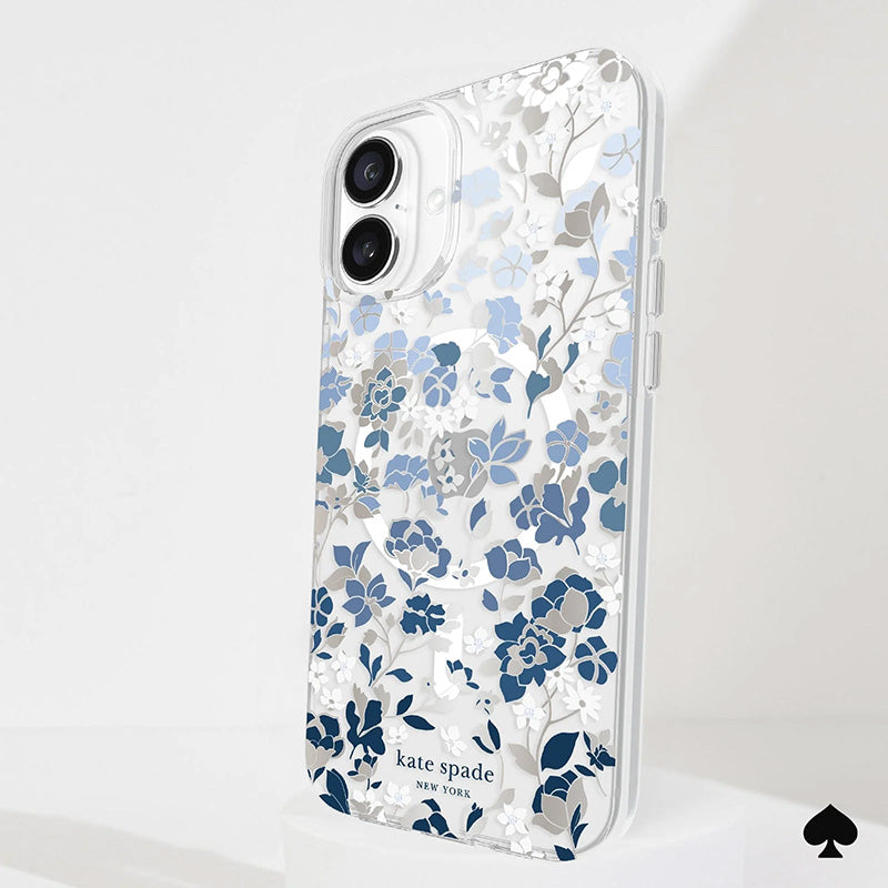 Kate Spade New York Protective Gems MagSafe – dėklas, skirtas iPhone 16 Plus (žiedų gėlynas mėlynas)