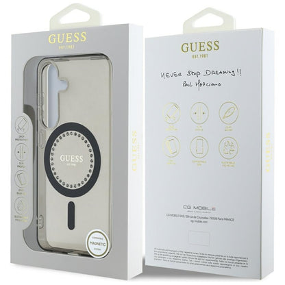 Guess Rhinestones Printed Classic Logo MagSafe – Dėklas, skirtas Samsung Galaxy S25 (juodas)