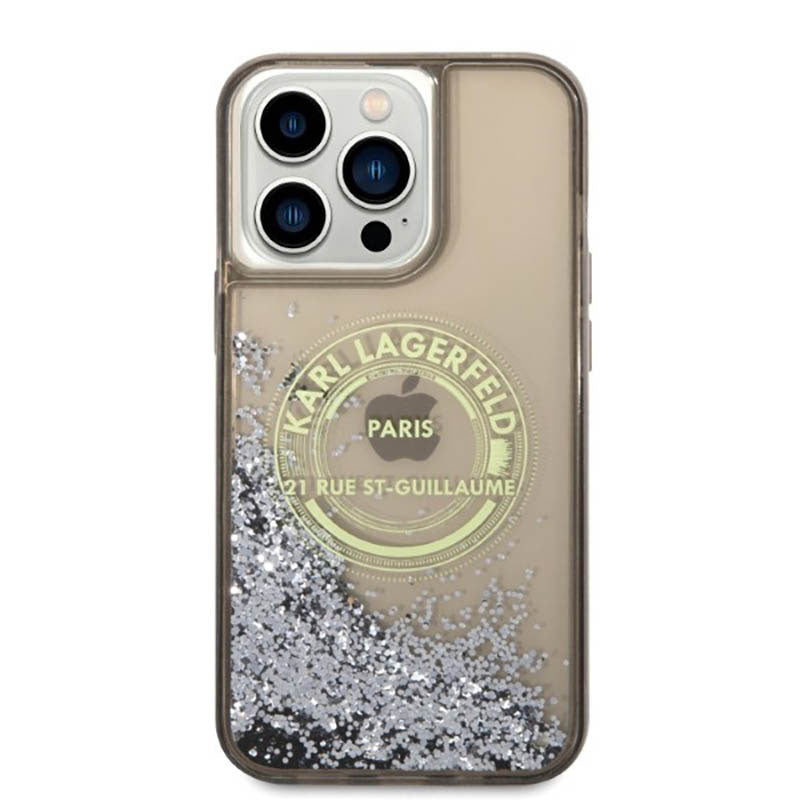 Karl Lagerfeld Liquid Glitter Round RSG Logo dėklas – dėklas, skirtas iPhone 14 Pro Max (juodas)