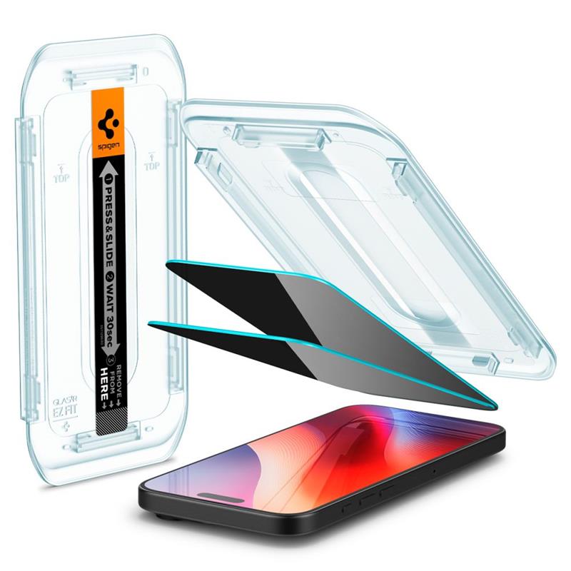 SPIGEN Glas.TR "EZ FIT" privatumo stiklas, 2 vnt., skirtas iPhone 16 Pro / 17 / 17 Pro