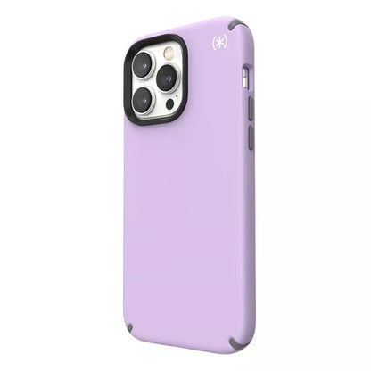 "Speck Presidio2 Pro" - dėklas "iPhone 14 Pro Max" su MICROBAN danga (pavasario violetinės / debesų pilkumo / baltos spalvos)