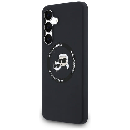 Karl Lagerfeld Silikoninis Karl & Choupette Galvutės MagSafe – Dėklas Samsung Galaxy S25 FE (juodas)