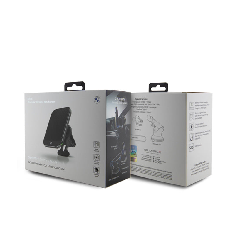 BMW MagSafe Signature Edition - Magnetinis automobilinis laikiklis su 15W belaidžiu įkrovimu (juodas)