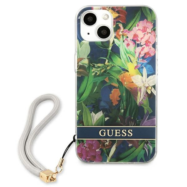 Guess Flower Cord – „iPhone 13 mini“ dėklas (mėlynas)