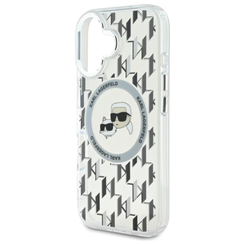 Karl Lagerfeld IML Monogram Karl & Choupette Head MagSafe – dėklas, skirtas iPhone 16 (skaidrus)