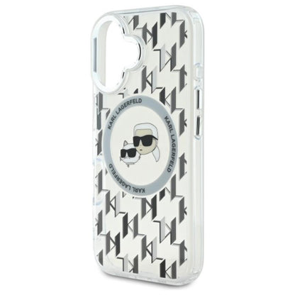 Karl Lagerfeld IML Monogram Karl & Choupette Head MagSafe – dėklas, skirtas iPhone 16 (skaidrus)