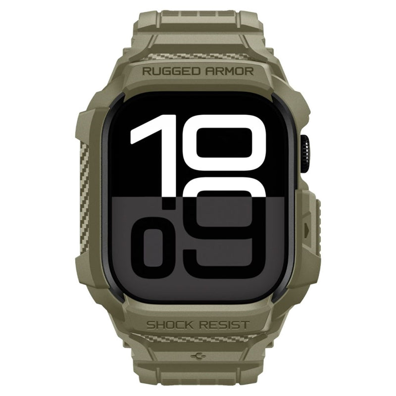 Spigen Rugged Armor Pro V2 – Dirželis su dėklu Apple Watch 10 / 11 46 mm (Vintage Khaki)
