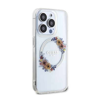 Guess IML Flowers Wreath MagSafe – dėklas, skirtas iPhone 15 Pro Max (skaidrus)