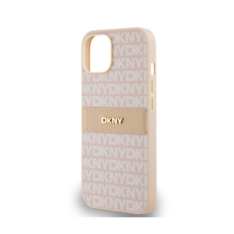 DKNY odinis dėklas "Mono Stripe & Metal Logo", skirtas "iPhone 14 / 15 / 13" (rožinis)