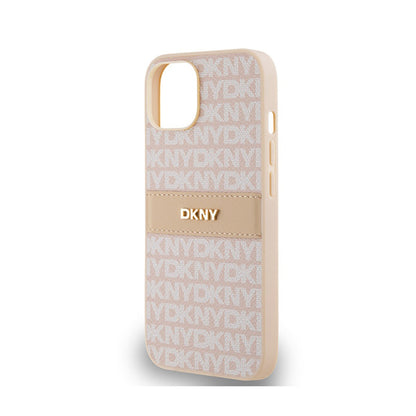 DKNY odinis dėklas "Mono Stripe & Metal Logo", skirtas "iPhone 14 / 15 / 13" (rožinis)