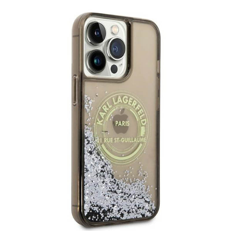 Karl Lagerfeld Liquid Glitter Round RSG Logo dėklas – dėklas, skirtas iPhone 14 Pro Max (juodas)