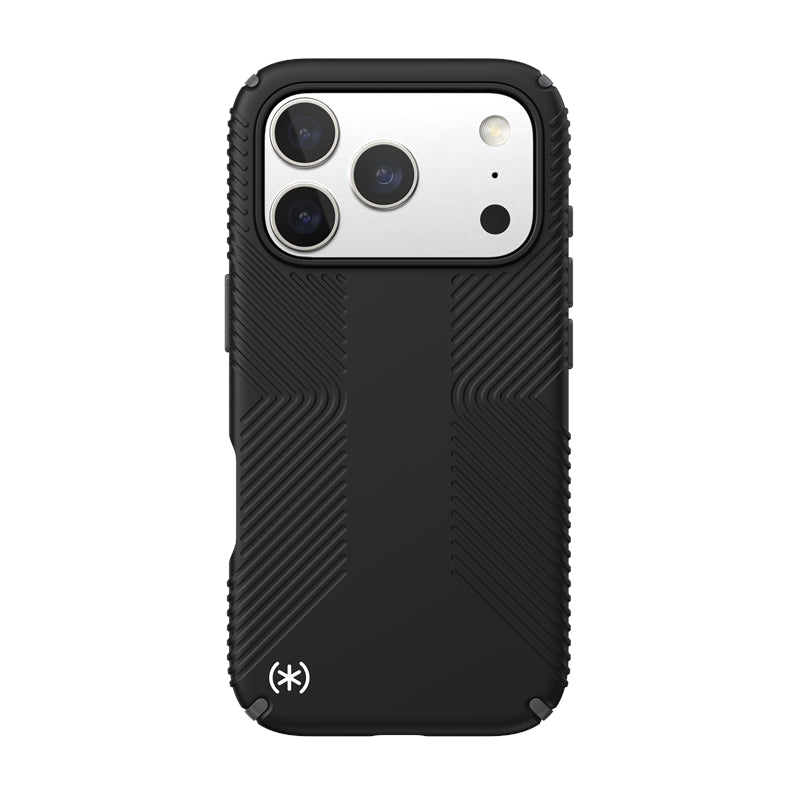 Speck Presidio2 Grip MagSafe – dėklas iPhone 17 Pro (juodos / skalūno pilkos / baltos spalvos)