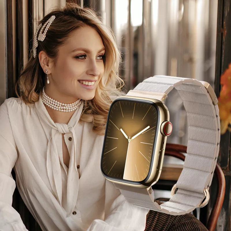 Crong Eclipse – odinė magnetinė apyrankė, skirta Apple Watch 38/40/41/42 mm (smėlio spalvos)