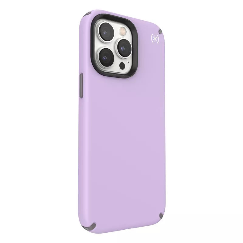 "Speck Presidio2 Pro" - dėklas "iPhone 14 Pro Max" su MICROBAN danga (pavasario violetinės / debesų pilkumo / baltos spalvos)