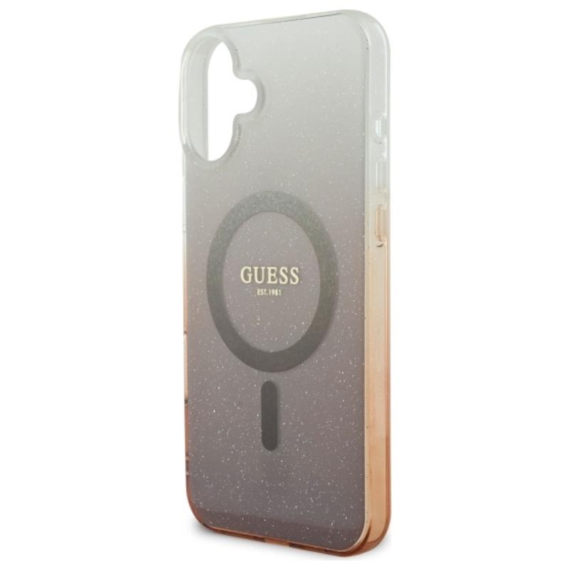 Guess IML Glitter Gradient MagSafe – Dėklas iPhone 16 (rudos spalvos)