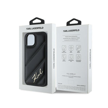 Karl Lagerfeld Diagonal Quilted Script – dėklas „iPhone 15 Plus / 14 Plus“ (juodas)