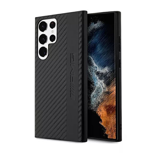 AMG Carbon Stripe & Embossed – Dėklas, skirtas „Samsung Galaxy S23 Ultra“ (juodas)