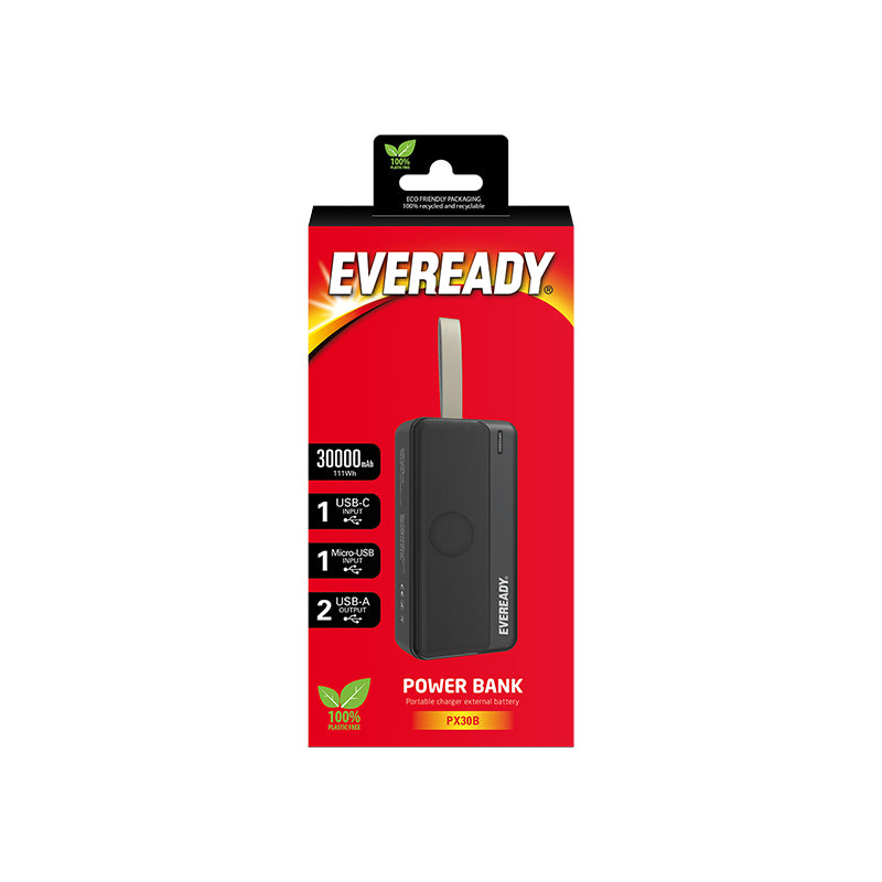 Eveready PX30B - Powerbank 30000 mAh 2x USB-A (Juoda)