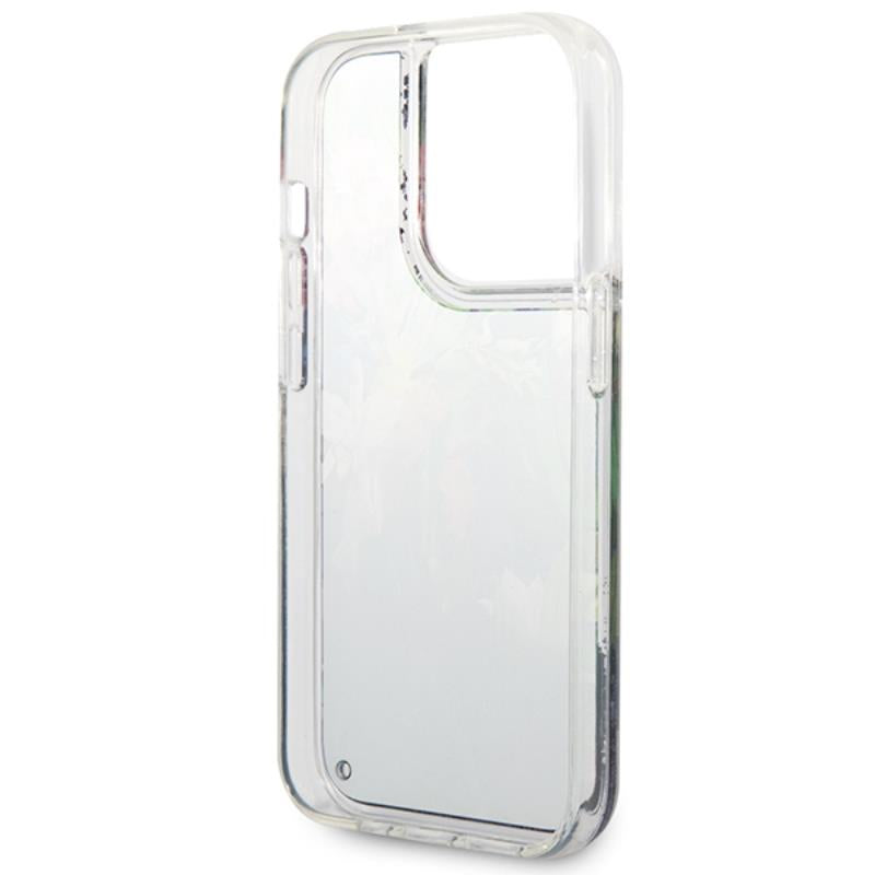 Guess Liquid Glitter Flower – dėklas, skirtas iPhone 14 Pro Max (mėlynas)