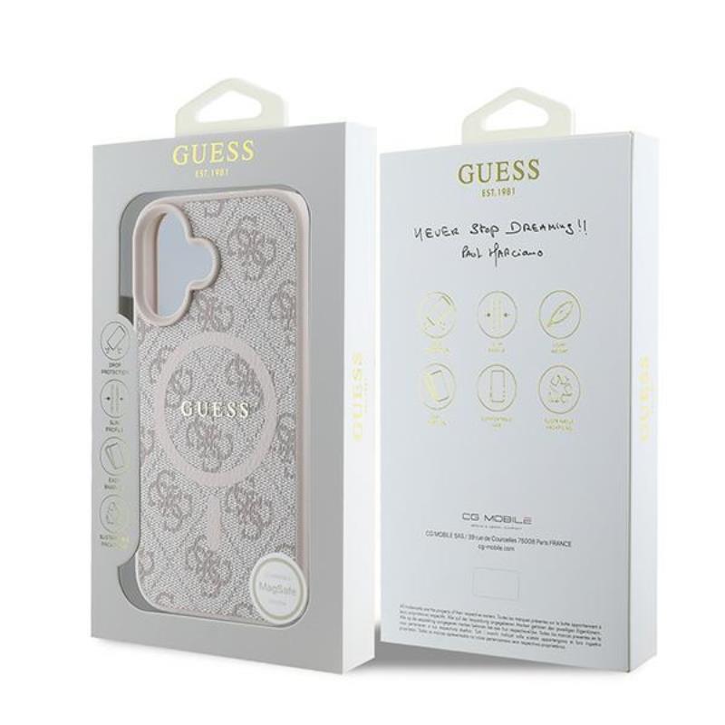 Guess 4G Ring Classic Logo MagSafe – dėklas, skirtas iPhone 16 Plus (rožinis)