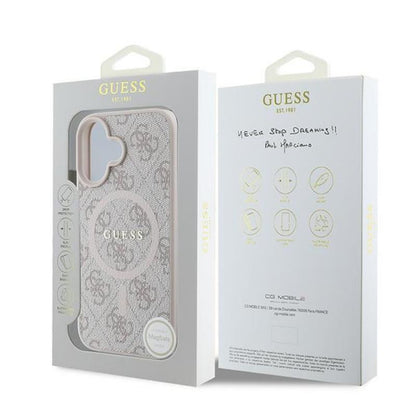 Guess 4G Ring Classic Logo MagSafe – dėklas, skirtas iPhone 16 Plus (rožinis)