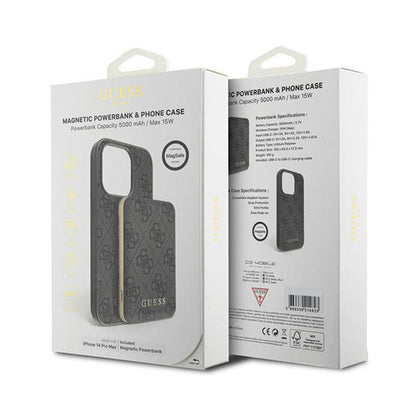 Guess Bundle Pack MagSafe 4G Metal Gold Logo - dėklo komplektas + Power Bank 5000mAh MagSafe iPhone 14 Pro Max (juodas)