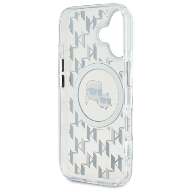 Karl Lagerfeld IML Monogram Karl & Choupette Head MagSafe – dėklas, skirtas iPhone 16 (skaidrus)