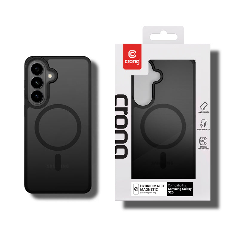 Crong Hybrid Matte Magnetic - MagSafe dėklas Samsung Galaxy S26 (Juodas)