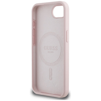 Guess Silicone Script Metal Logo MagSafe – dėklas skirtas iPhone 16e (rožinis)