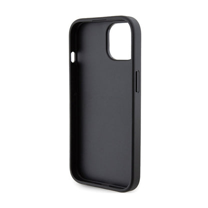 Karl Lagerfeld Gripstand Saffiano Karl & Choupette Pins – „iPhone 15 Plus“ dėklas (juodas)