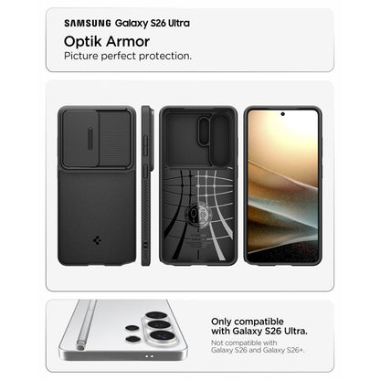 Spigen Optik Armor – dėklas, skirtas Samsung Galaxy S26 Ultra (juodas)