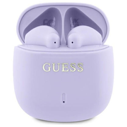 Guess Printed Classic Logo – „Bluetooth TWS“ ausinės + įkrovimo dėklas (violetinės)