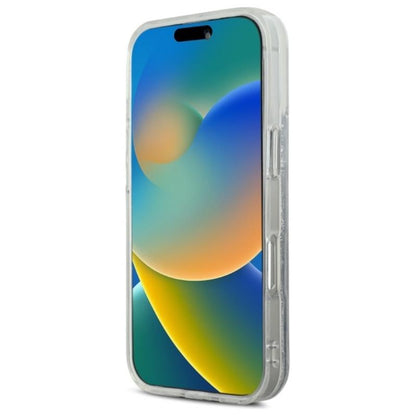 Karl Lagerfeld skysti blizgučiai „Karl & Choupette Head MagSafe“ – dėklas, skirtas „iPhone 16 Plus“ (permatomas)