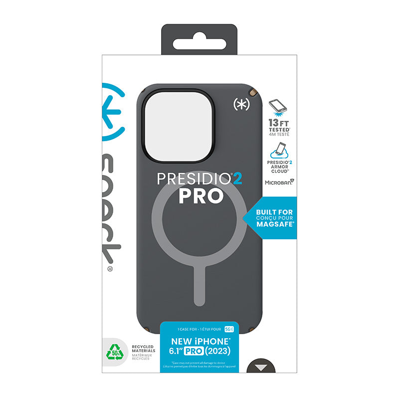 Speck Presidio2 Pro Magsafe - iPhone 15 Pro dėklas (anglies pilka / vėsi bronza / balta)