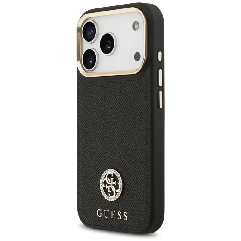 Guess Grūdėtas Dekoratyviniai Akmenukai Logotipas MagSafe - Dėklas iPhone 17 Pro (juodas)