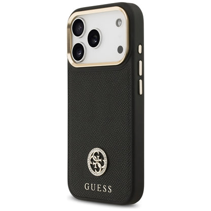 Guess Grūdėtas Dekoratyviniai Akmenukai Logotipas MagSafe - Dėklas iPhone 17 Pro (juodas)