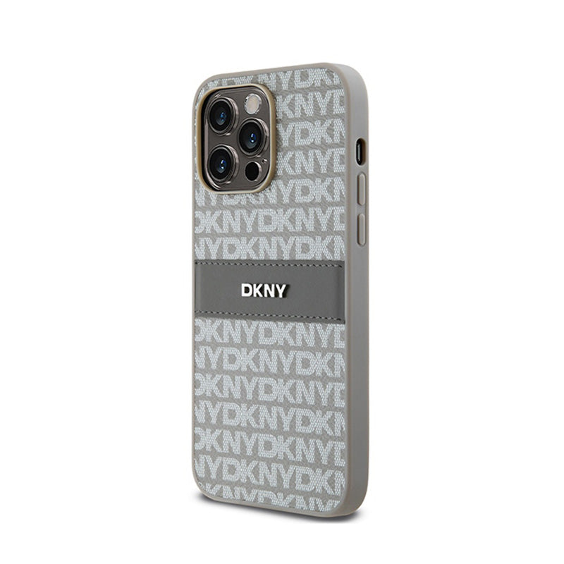 DKNY Odinis "Mono Stripe & Metal Logo" dėklas, skirtas "iPhone 14 Pro Max" (smėlio spalvos)