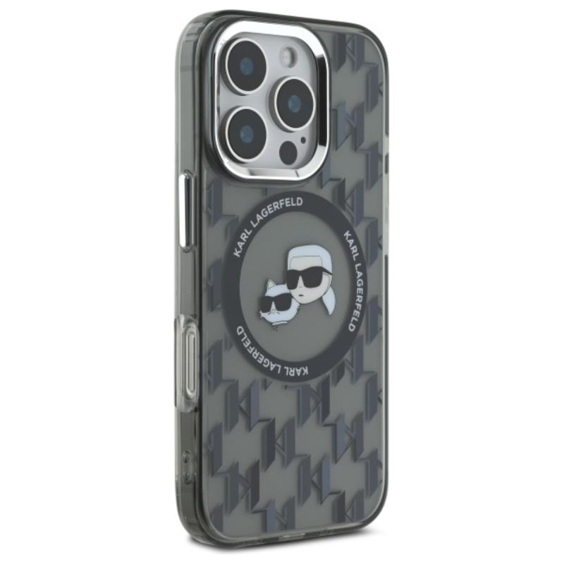 Karl Lagerfeld IML Monograma Karl & Choupette galva MagSafe – Dėklas skirtas iPhone 16 Pro (juoda)