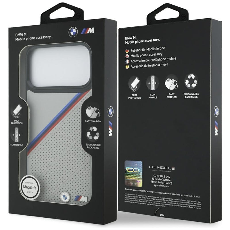 BMW M Tricolor Metalinis logotipas MagSafe - iPhone 17 Pro Max dėklas (pilkas)