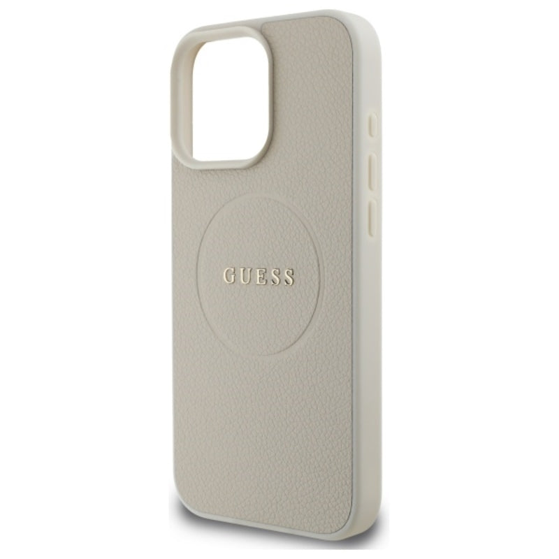 Guess Grained Ring MagSafe – dėklas, skirtas „iPhone 16 Pro Max“ (smėlio spalvos)