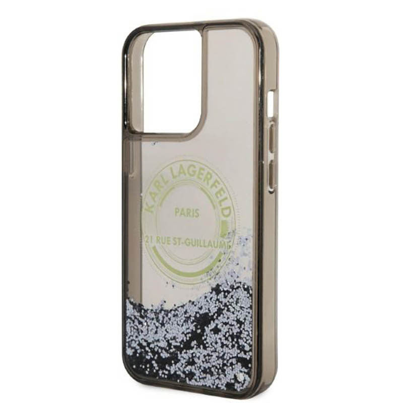 Karl Lagerfeld Liquid Glitter Round RSG Logo dėklas – dėklas, skirtas iPhone 14 Pro Max (juodas)