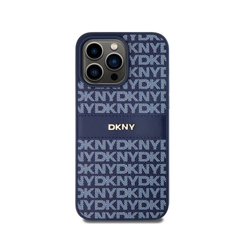 DKNY Leather Mono Stripe & Metal Logo – dėklas, skirtas iPhone 15 Pro Max (mėlynas)
